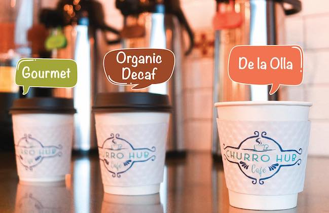 Three coffee cups with different coffee options.